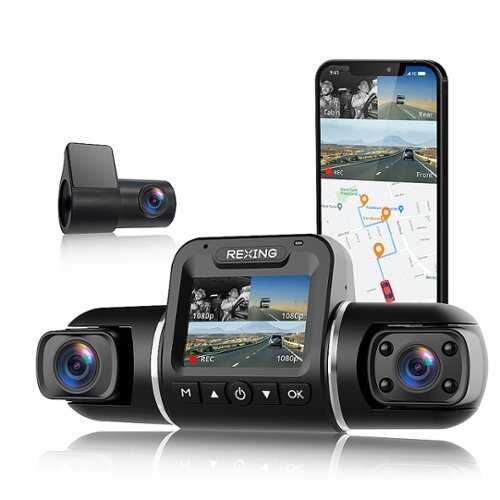 Rent to own Rexing - V2 Pro 1080p 3-Channel AI Car Dash Cam with Wi-Fi Built-in GPS and Adhesive Mount - Black