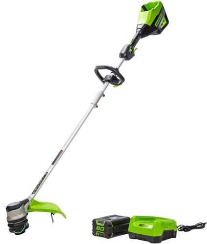 Rent to own Greenworks - 80-Volt Brushless String Trimmer with 2.0 Ah Battery and Charger - Green