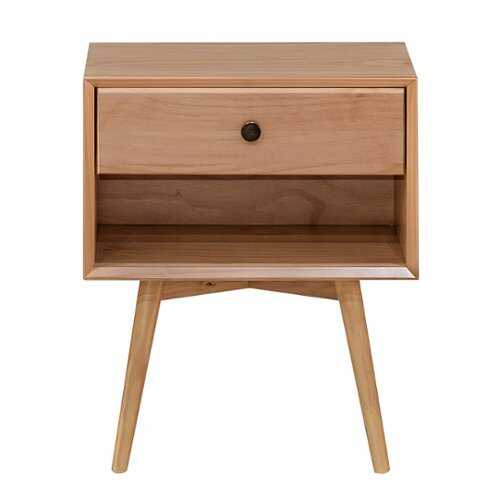 Rent to own Walker Edison - Mid-Century Modern Solid Wood 1-Drawer Nightstand - Natural Pine