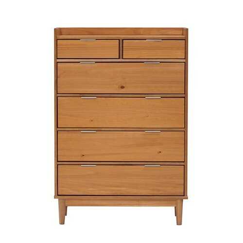Rent to own Walker Edison - Mid Century Modern Solid Wood Tray-Top 6-Drawer Dresser - Caramel