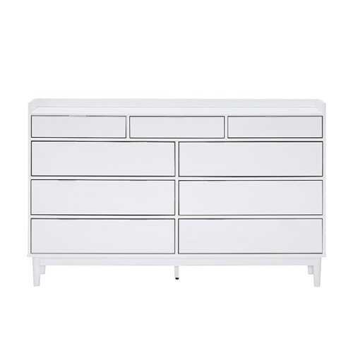 Rent to own Walker Edison - Mid Century Modern Solid Wood Tray-Top 9-Drawer Dresser - White