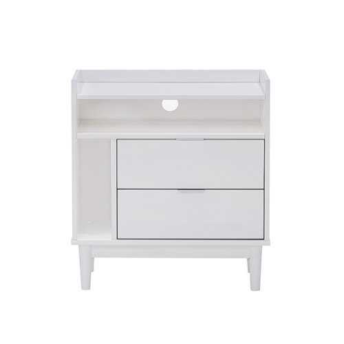 Rent to own Walker Edison - Mid Century Modern Solid Wood Tray-Top Nightstand - White