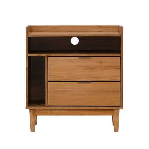 Rent to own Walker Edison - Mid Century Modern Solid Wood Tray-Top Nightstand - Caramel