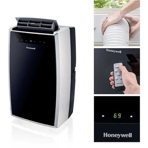 Rent to own Honeywell - Portable Air Conditioner w Heat Pump, Dehumidifier & Fan, Cools & Heats Rooms Up to 700 Sq. Ft. w Remote & LED Display - Black