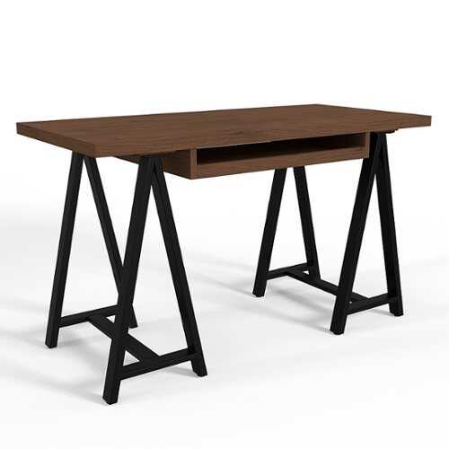 Simpli Home - Sawhorse Solid Veneer and Metal Small Desk - Walnut