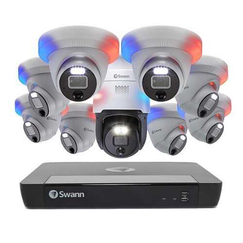 Rent to own Swann - Enforcer NVR 16 Channel with 8 Enforcer Dome 12 MP Cameras with PT900 4K Pan and Tilt Camera - White