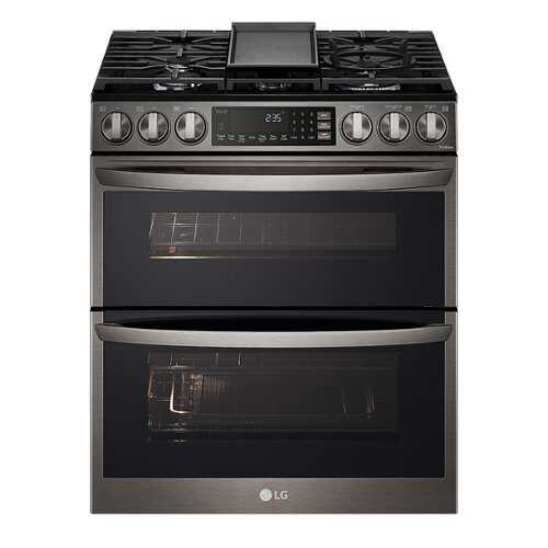 Rent to own LG - 6.9 Cu. Ft. Slide-In Double Oven Gas True Convection Range with EasyClean and InstaView - Black stainless steel