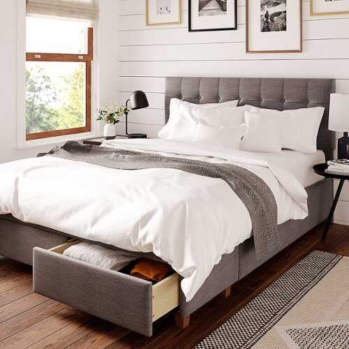 Rent to own Click Decor - ClickDecor Edmond Storage Bed with Adjustable Height Headboard Queen Size Dark Gray - Dark Gray