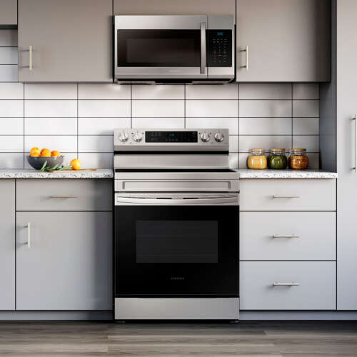 Rent to own Samsung - OBX 6.3 cu. ft. Freestanding Electric Range with Rapid Boil™, WiFi & Self Clean - Stainless Steel