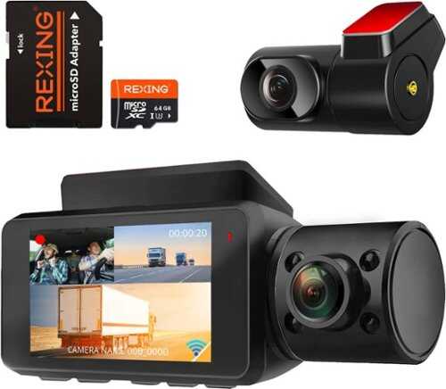 Rent to own Rexing - V33 3 Channel 1440p+1440p+1440p Resolution Dashcam with Front, Cabin and rear camera, GPS, Mobile App, Parking Monitor - Black