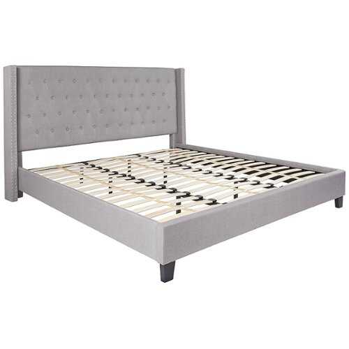 Rent to own Flash Furniture - Riverdale Tufted Upholstered Platform Bed with Accent Nail Trimmed Extended Sides - Light Gray