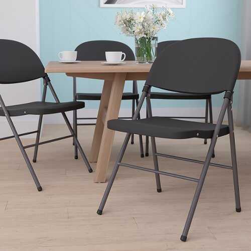 Rent to own Flash Furniture - 4 Pack HERCULES Series 330 lb. Capacity Plastic Folding Chair with Charcoal Frame - Black