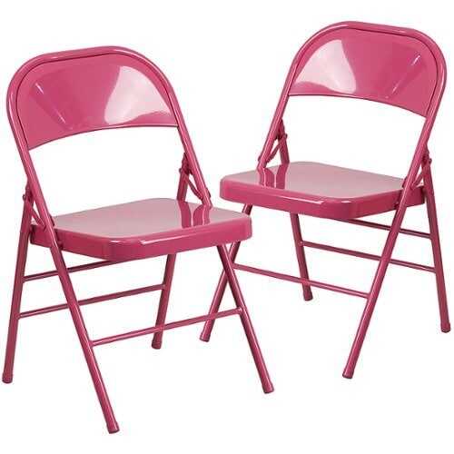 Rent to own Flash Furniture - 2 Pack HERCULES COLORBURST Series Triple Braced & Double Hinged Metal Folding Chair - Shockingly Fuchsia