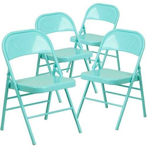 Rent to own Flash Furniture - 4 Pack HERCULES COLORBURST Series Triple Braced & Double Hinged Metal Folding Chair - Tantalizing Teal