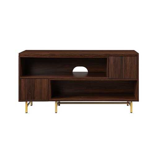 Rent to own Walker Edison - Contemporary Extendable Fluted-Door TV Stand for TVs up to 55” - Dark Walnut/Gold