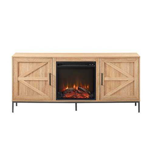 Rent to own Walker Edison - Modern Farmhouse Barn Door Fireplace TV Stand for Most TVs up to 65” - Coastal Oak