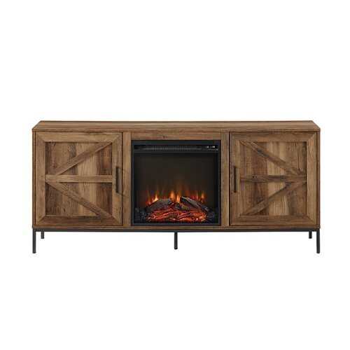 Rent to own Walker Edison - Modern Farmhouse Barn Door Fireplace TV Stand for Most TVs up to 65” - Rustic Oak