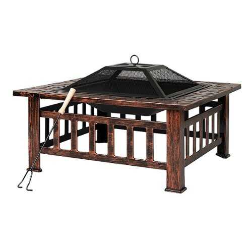Rent to own Fire Sense - Foxdale Square Wood-Burning Fire Pit - Brushed Bronze