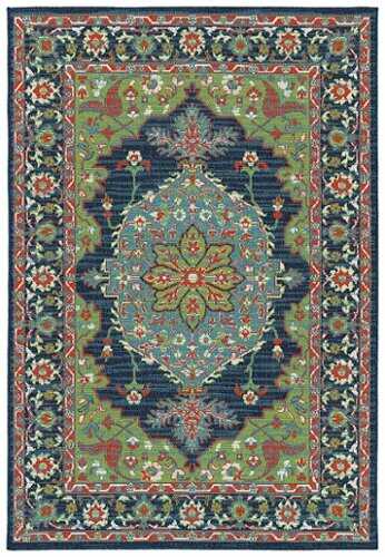 Rent to own Kaleen - Amalie Collection Navy 5' x 7'6" Area Rug - Lime Green