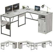 Rent to own Bestier Reversible 60 inches L Shaped Computer Desk with Storage Cabinet Long Desk for 2 Person Wash White