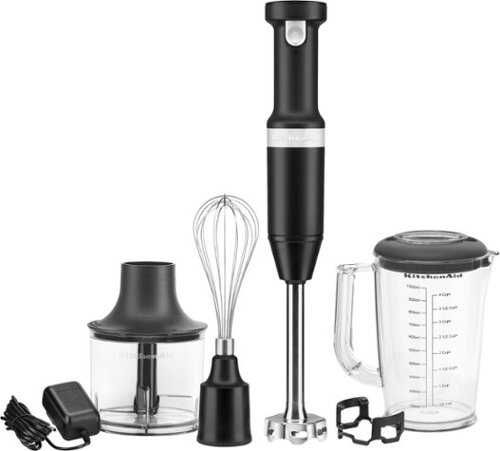 Rent to own KitchenAid - Cordless Variable Speed Hand Blender with Chopper and Whisk Attachment - KHBBV83 - Black Matte