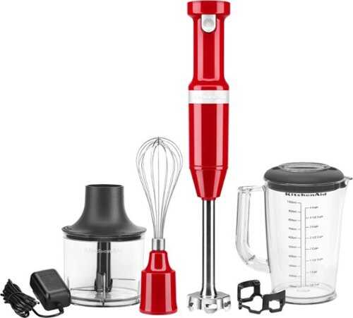 Rent to own KitchenAid - Cordless Variable Speed Hand Blender with Chopper and Whisk Attachment - KHBBV83 - Empire Red