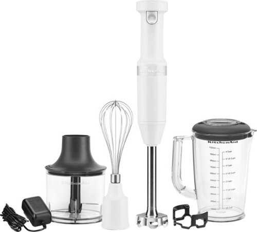 Rent to own KitchenAid - Cordless Variable Speed Hand Blender with Chopper and Whisk Attachment - KHBBV83 - White