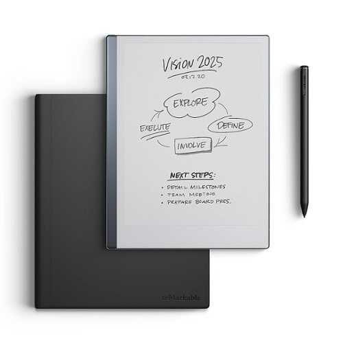 Rent To Own - Essentials Bundle: reMarkable 2 Paper Tablet + Marker Plus Digital Pencil + Black Leather Folio Case + 1 Yr Subscription