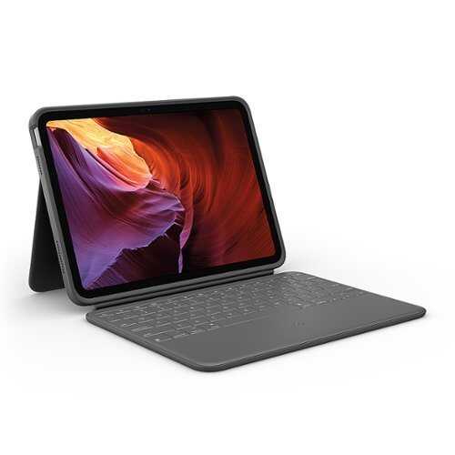 Rent to own Logitech - Rugged Folio Keyboard Case for Apple iPad (10th Gen) with Spill-proof Keyboard - Oxford Gray