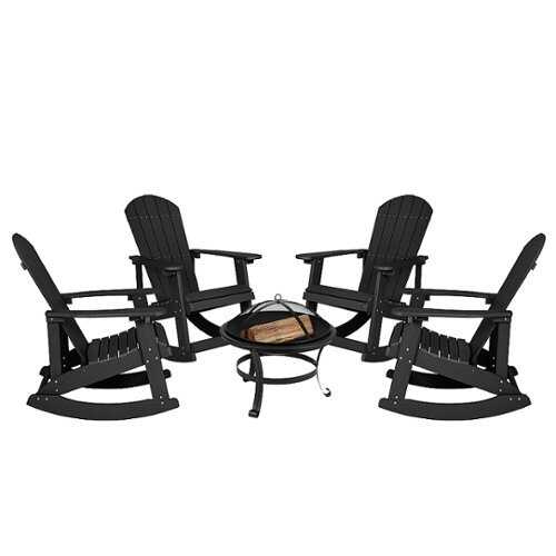 Rent To Own - Flash Furniture - Savannah Rocking Patio Chairs and Fire Pit - Black