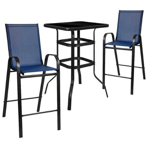 Rent to own Flash Furniture - Brazos Outdoor Square Modern Steel 3 Piece Patio Set - Navy