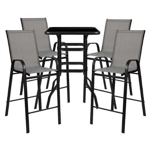 Rent to own Flash Furniture - Brazos Outdoor Square Modern Steel 5 Patio Table and Barstool Set - Gray