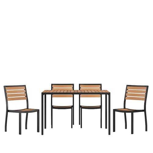Rent To Own - Flash Furniture - Lark Outdoor Rectangle Modern  5 Patio Table and Chair Set - Teak