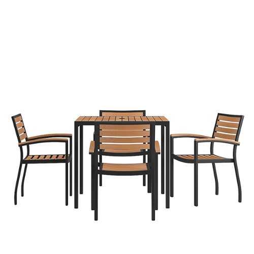 Rent To Own - Flash Furniture - Lark Outdoor Square Modern  5 Piece Patio Set - Teak
