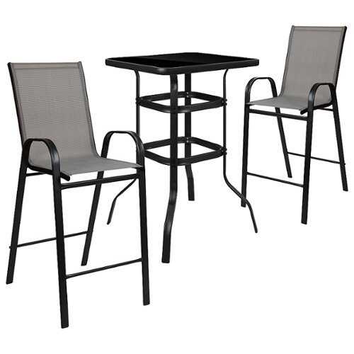 Rent To Own - Flash Furniture - Brazos Outdoor Square Modern Steel 3 Piece Patio Set - Gray