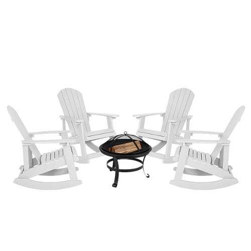 Rent to own Flash Furniture - Savannah Rocking Patio Chairs and Fire Pit - White