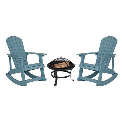 Rent to own Flash Furniture - Savannah Rocking Patio Chairs and Fire Pit - Sea Foam