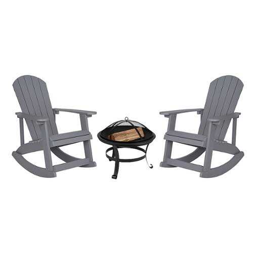Rent to own Flash Furniture - Savannah Rocking Patio Chairs and Fire Pit - Gray