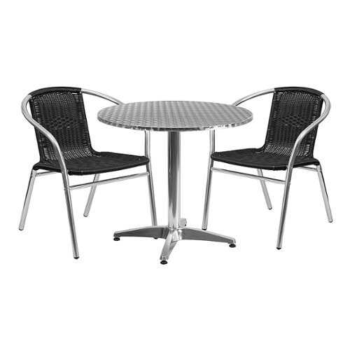 Rent To Own - Flash Furniture - Lila Outdoor Round Contemporary Aluminum 3 Piece Patio Set - Black