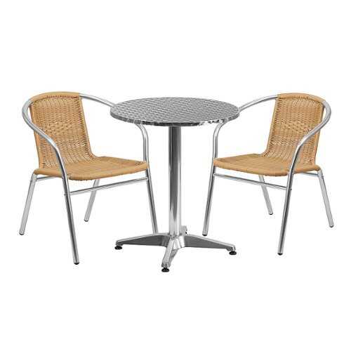 Rent to own Flash Furniture - Lila Outdoor Round Contemporary Aluminum 3 Piece Patio Set - Beige