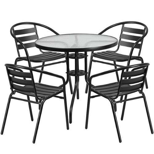 Rent to own Flash Furniture - Lila Outdoor Round Contemporary Metal 5 Piece Patio Set - Clear/Black
