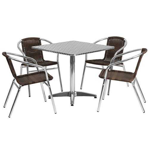 Rent To Own - Flash Furniture - Lila Outdoor Square Contemporary Aluminum 5 Piece Patio Set - Dark Brown