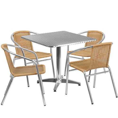 Rent To Own - Flash Furniture - Lila Outdoor Square Contemporary Aluminum 5 Piece Patio Set - Beige