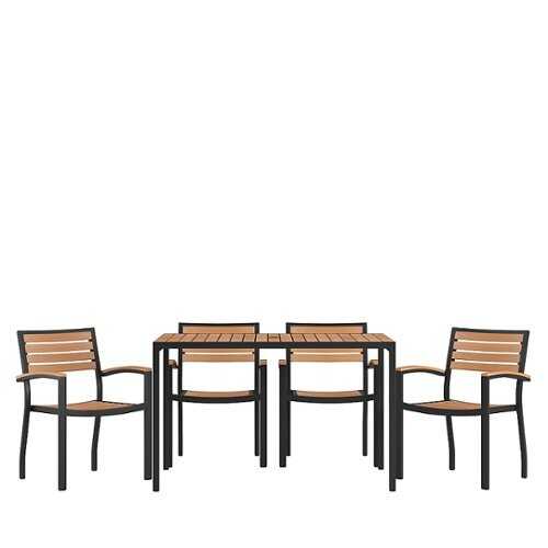 Rent To Own - Flash Furniture - Lark Outdoor Rectangle Modern  5 Piece Patio Set - Teak