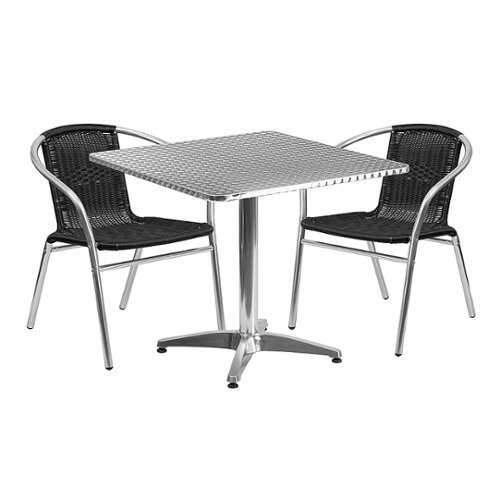Rent to own Flash Furniture - Lila Outdoor Square Contemporary Aluminum 3 Piece Patio Set - Black