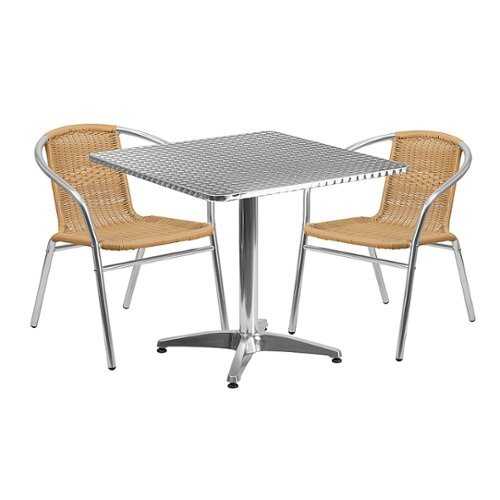 Rent to own Flash Furniture - Lila Outdoor Square Contemporary Aluminum 3 Piece Patio Set - Beige