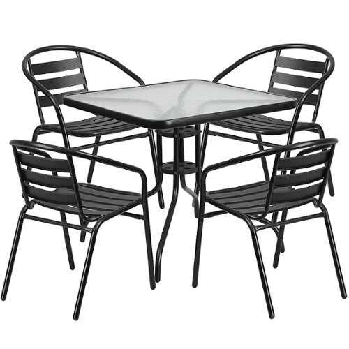 Rent To Own - Flash Furniture - Lila Outdoor Square Contemporary Aluminum 5 Piece Patio Set - Clear/Black