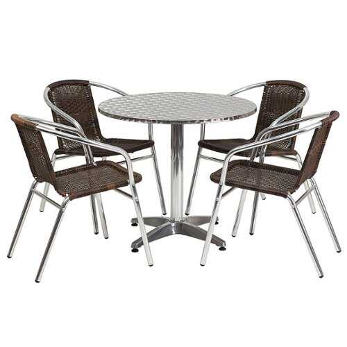 Rent To Own - Flash Furniture - Lila Outdoor Round Contemporary Aluminum 5 Piece Patio Set - Dark Brown