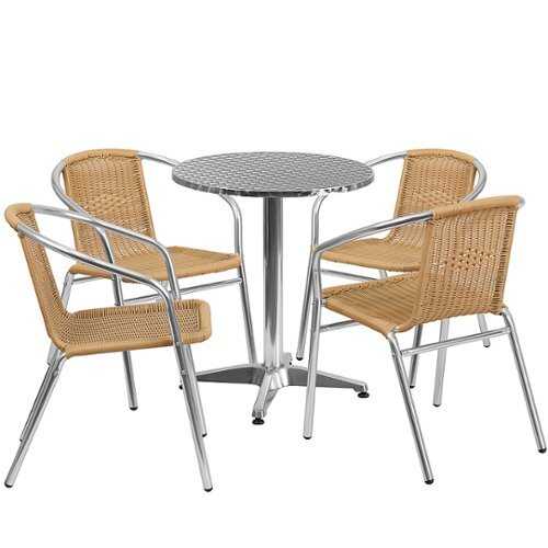 Rent To Own - Flash Furniture - Lila Outdoor Round Contemporary Aluminum 5 Piece Patio Set - Beige