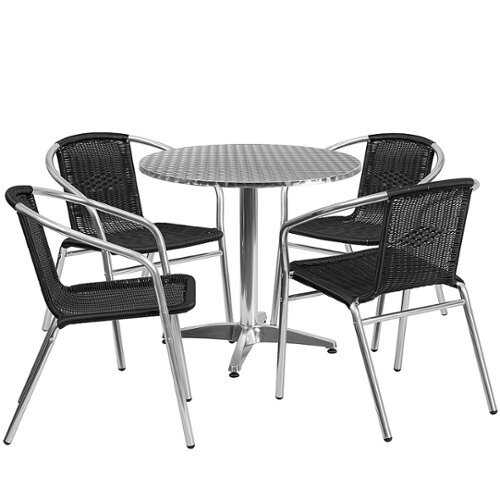 Rent to own Flash Furniture - Lila Outdoor Round Contemporary Aluminum 5 Piece Patio Set - Black
